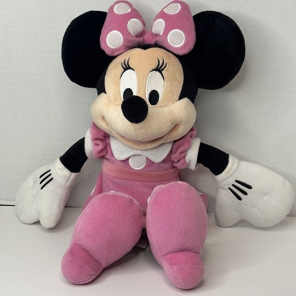Disney Minnie Mouse 16" Medium Stuffed Animal/Plush, Pink White Polka Dot Dress - Picture 1 of 10